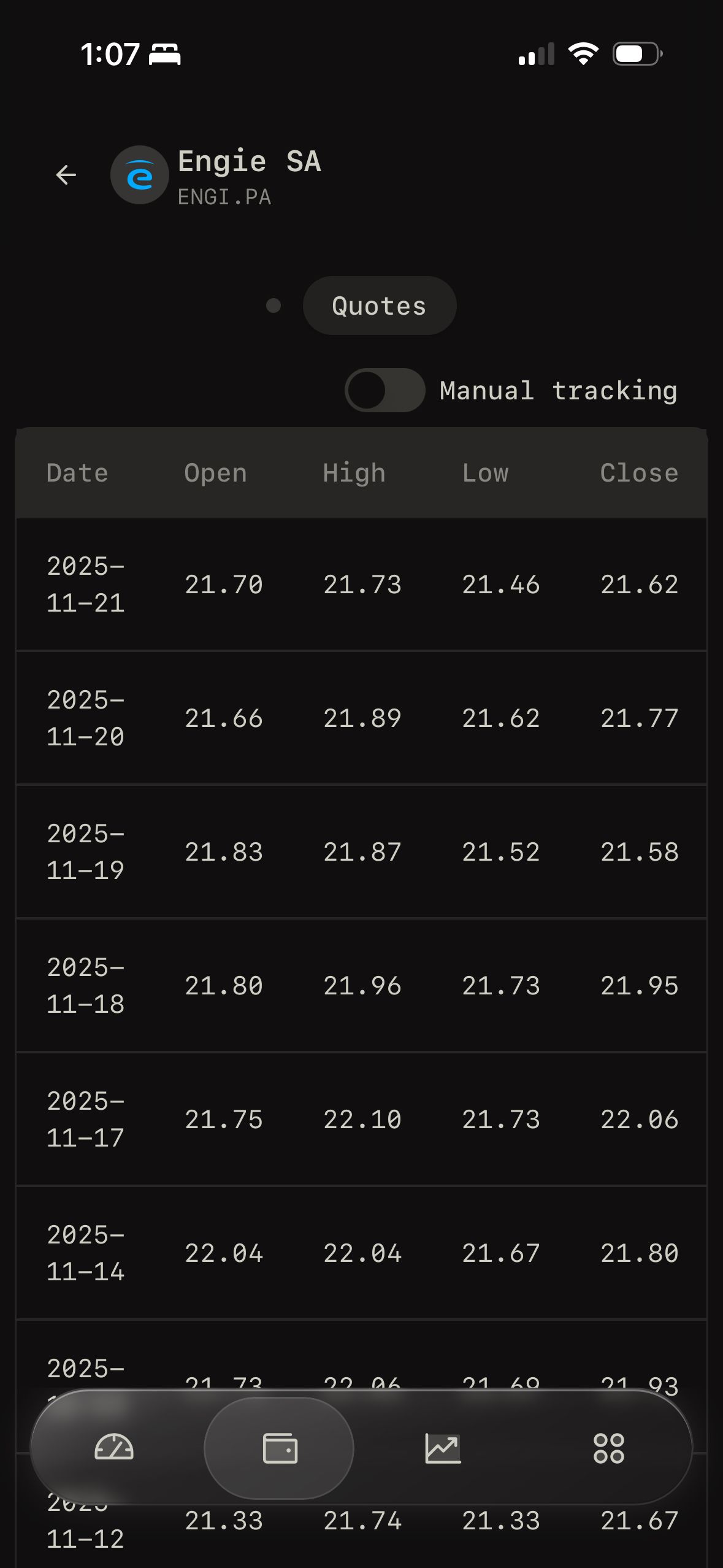 Data Table (Wealthfolio)