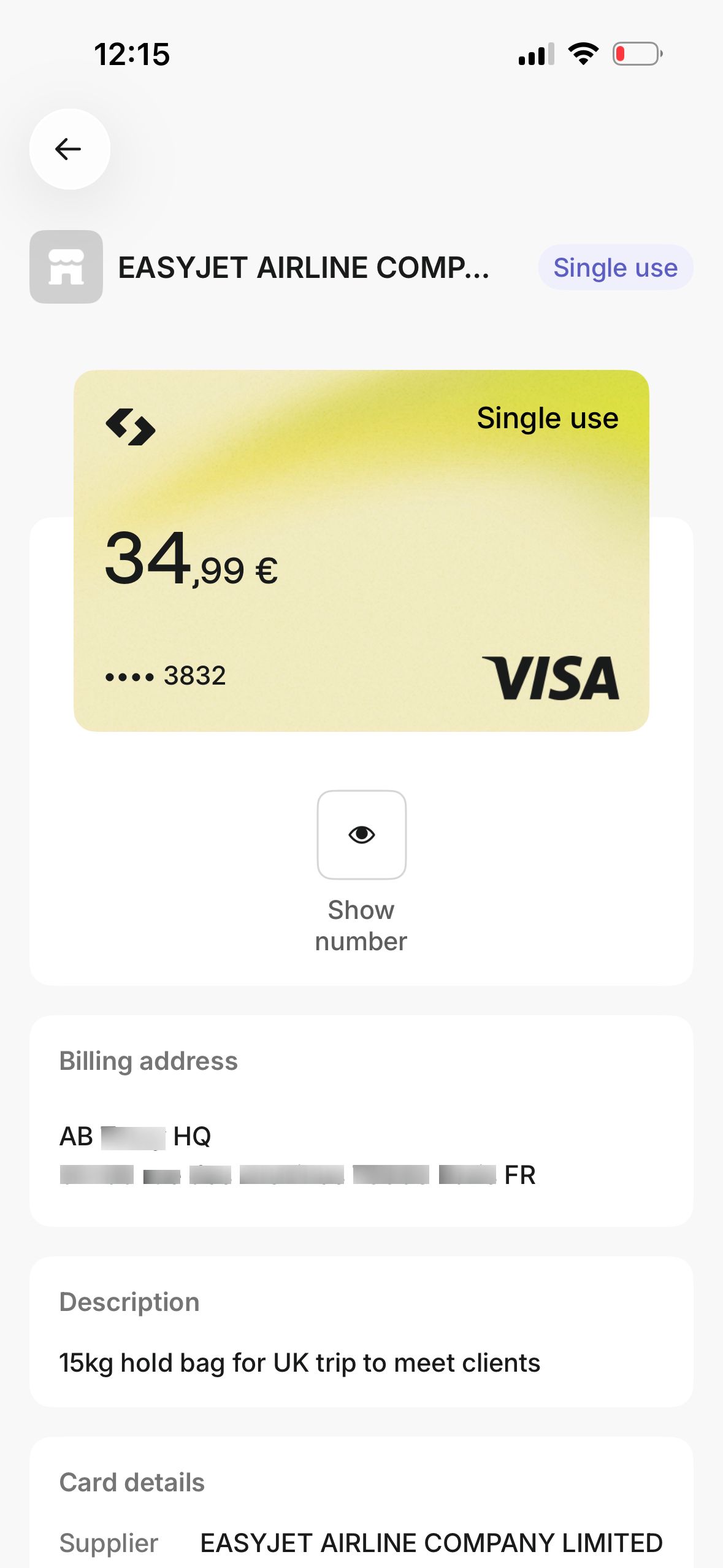 payment details (Spendesk)