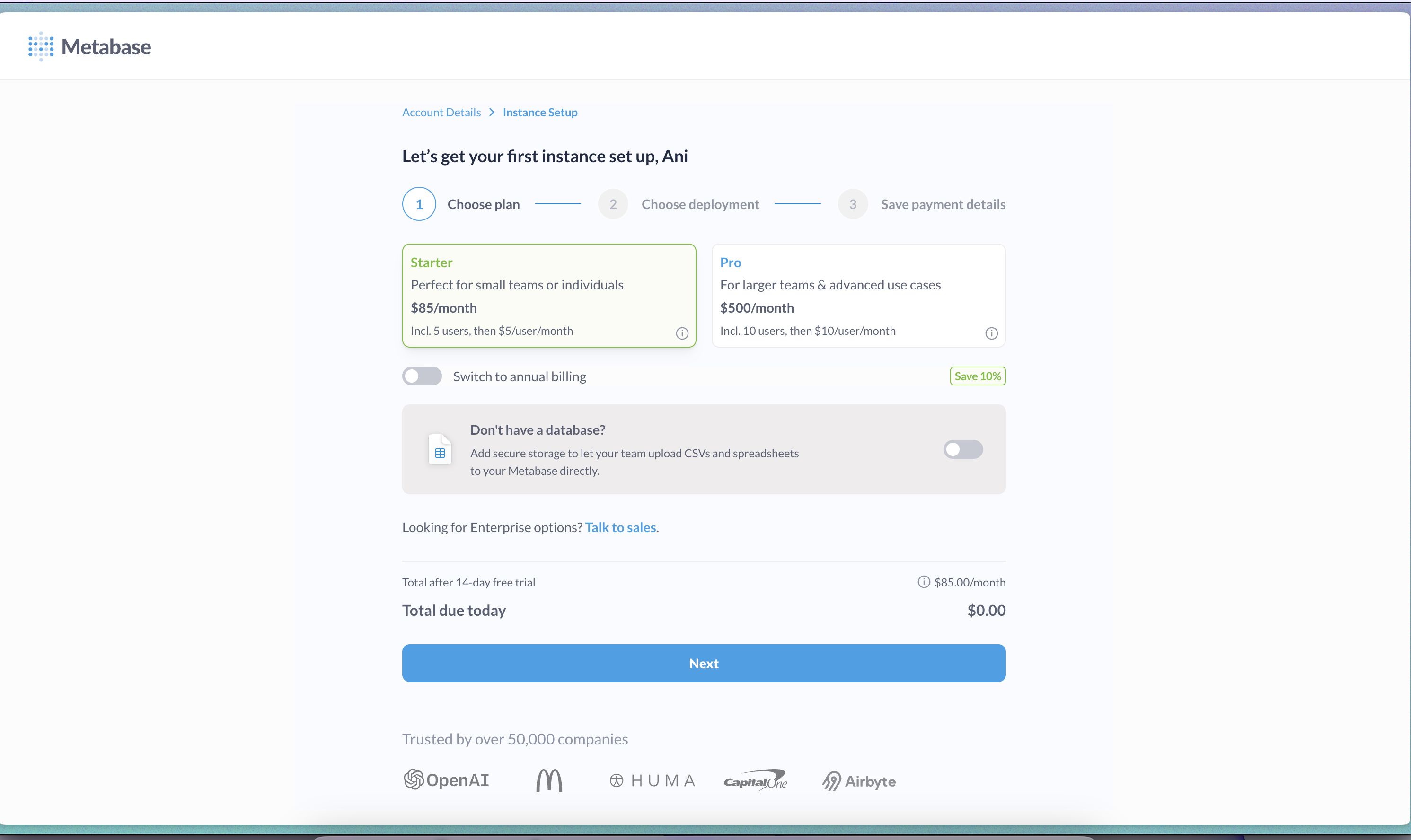 Pricing (Metabase)