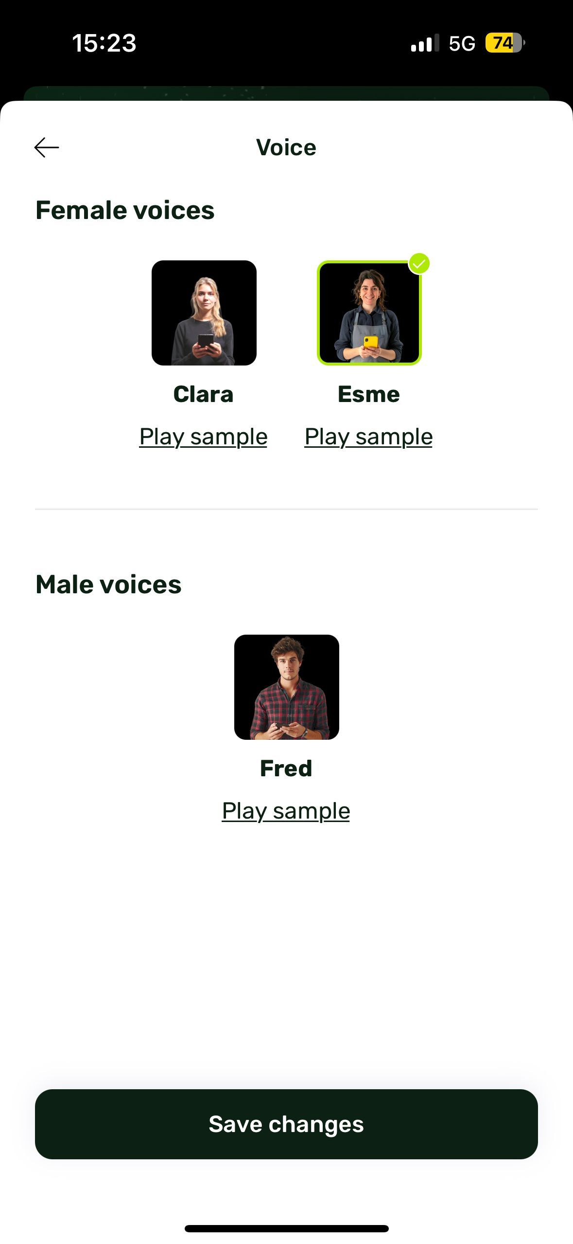 settings (Voice Selection)